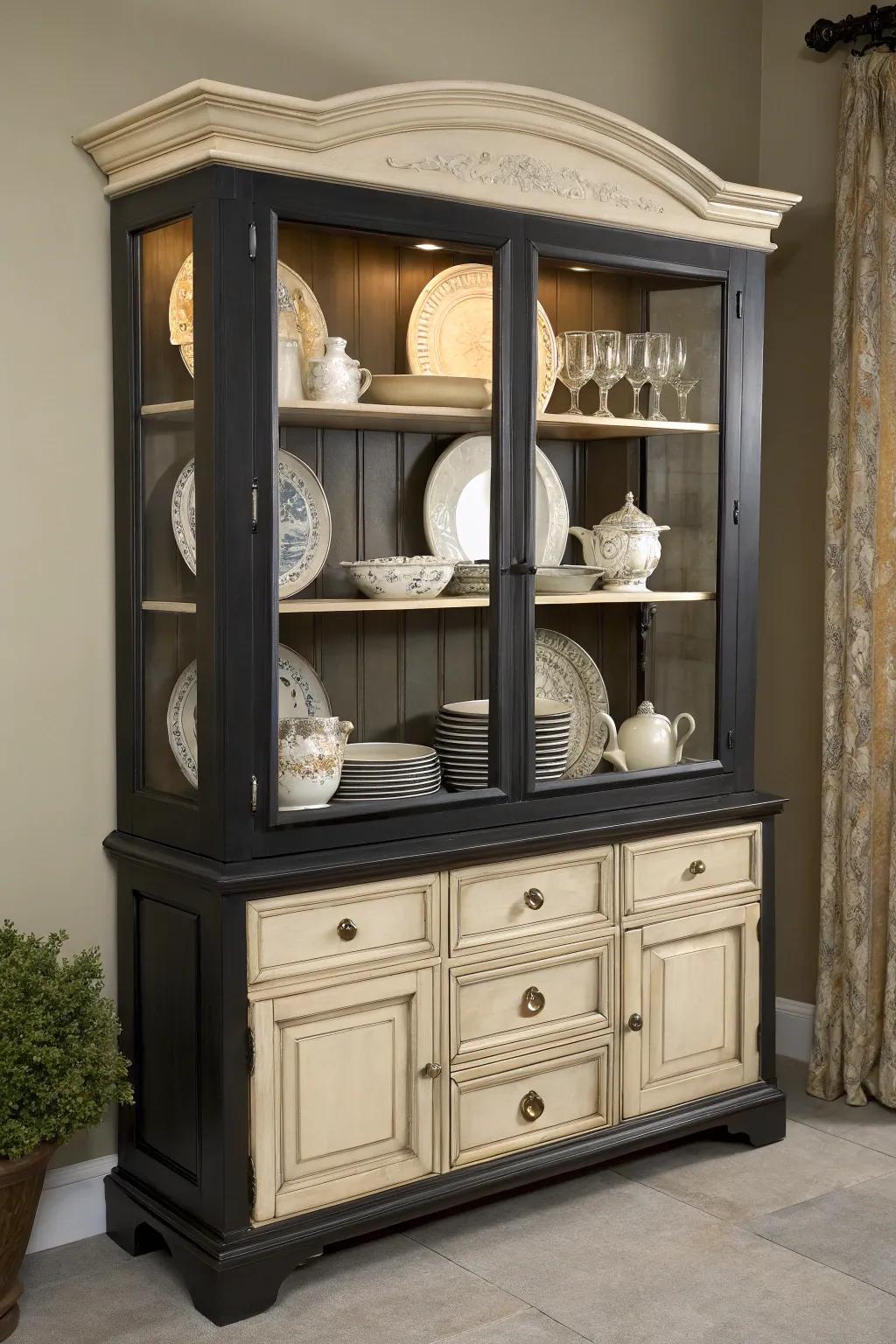 Dual-tone styling introduces richness and sophistication to this hutch.