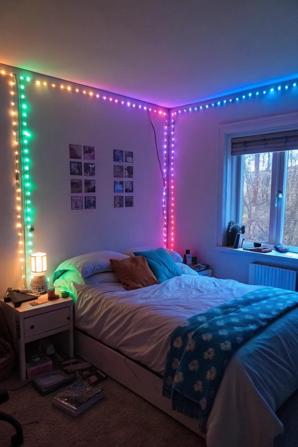 Vibrant LED illumination instantly altering the room's ambiance.