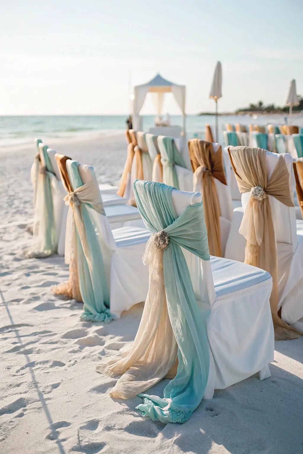 Soft and serene beach-inspired chair wraps.