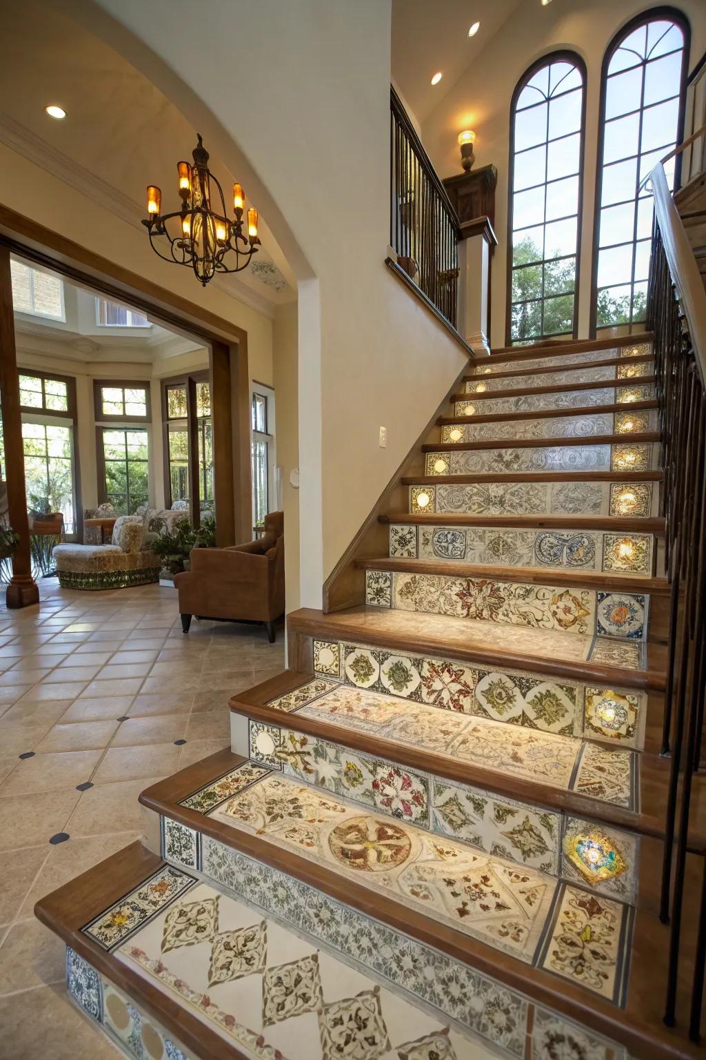 Elevate your home's glamour with stylish tile stairs.
