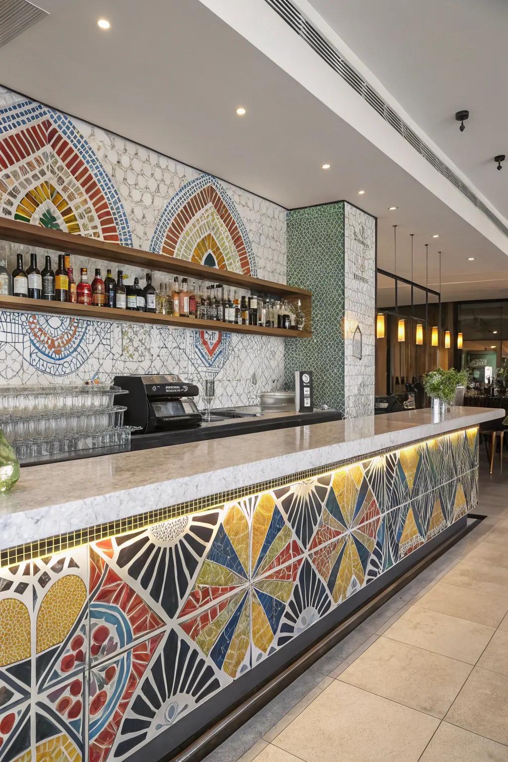 Mosaic tiles give your bar area a sophisticated touch.