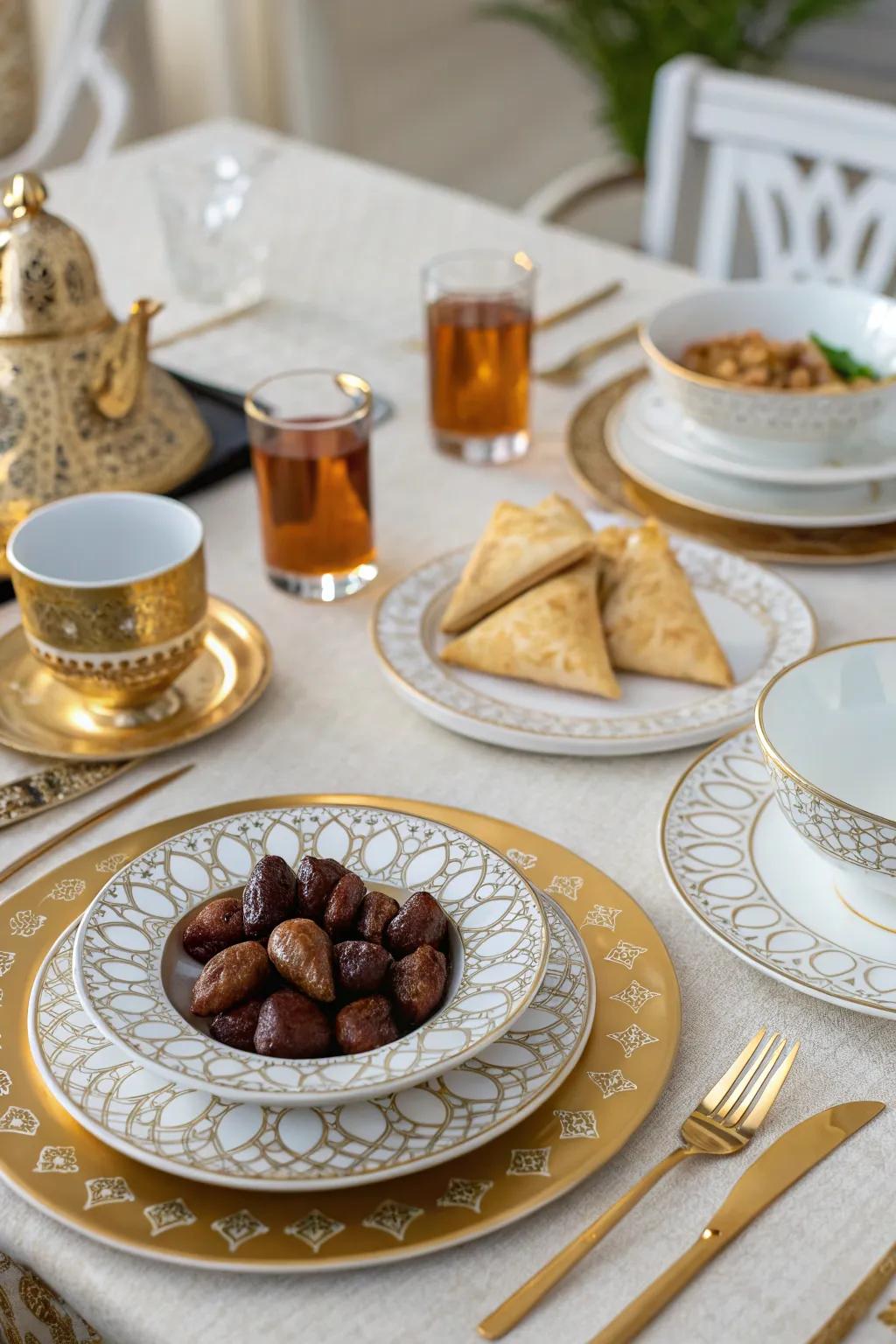 Gold and white tableware for a hint of luxury