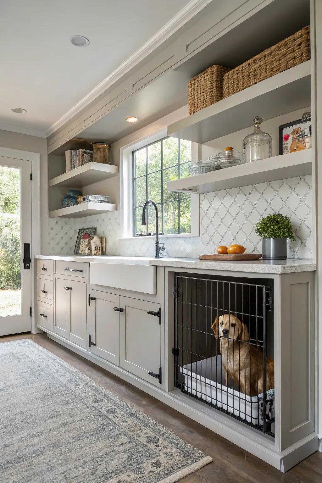 A hidden treasure: your dog’s house cleverly fitted into kitchen cabinets.