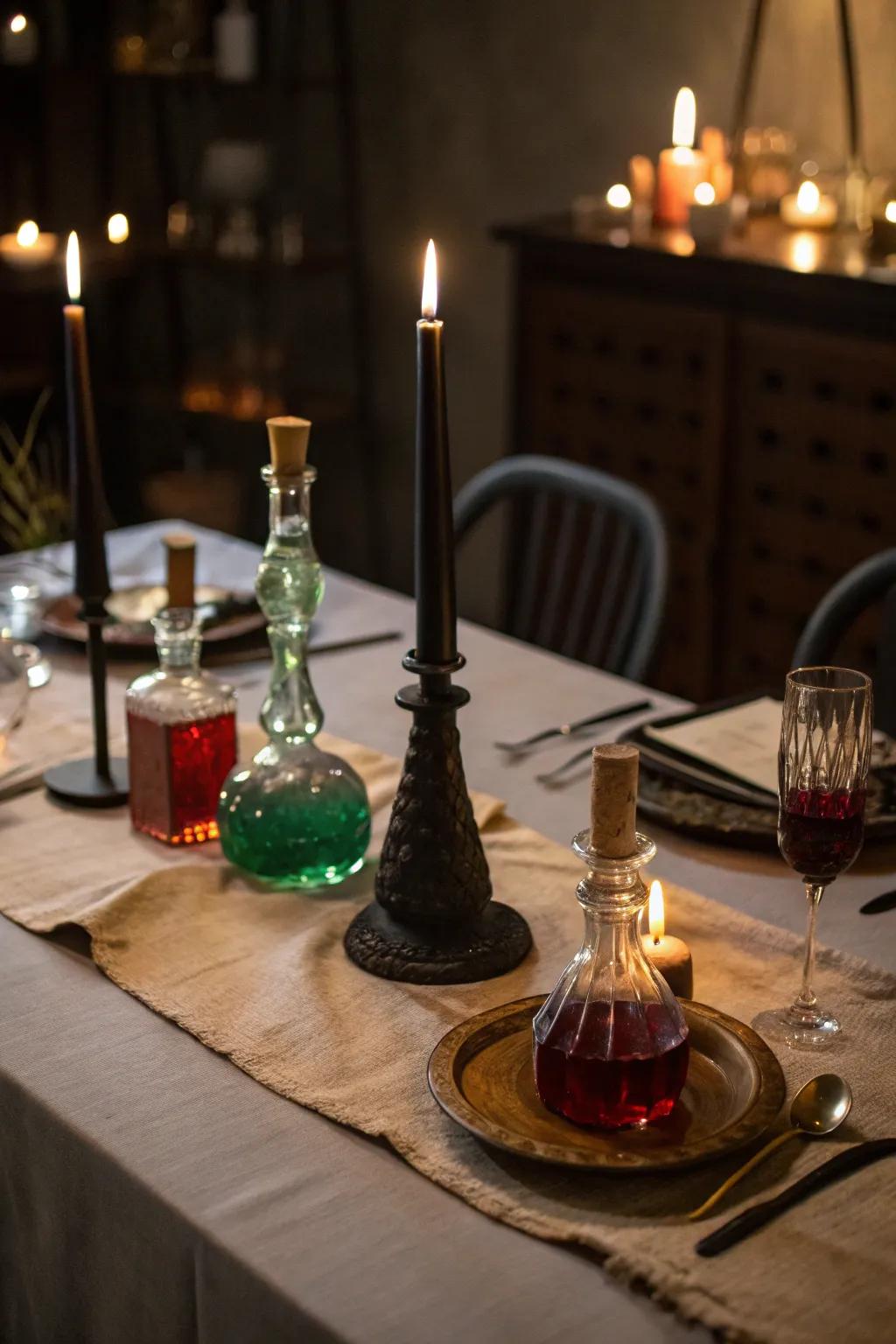 A mysterious dining table centerpiece for Halloween.
