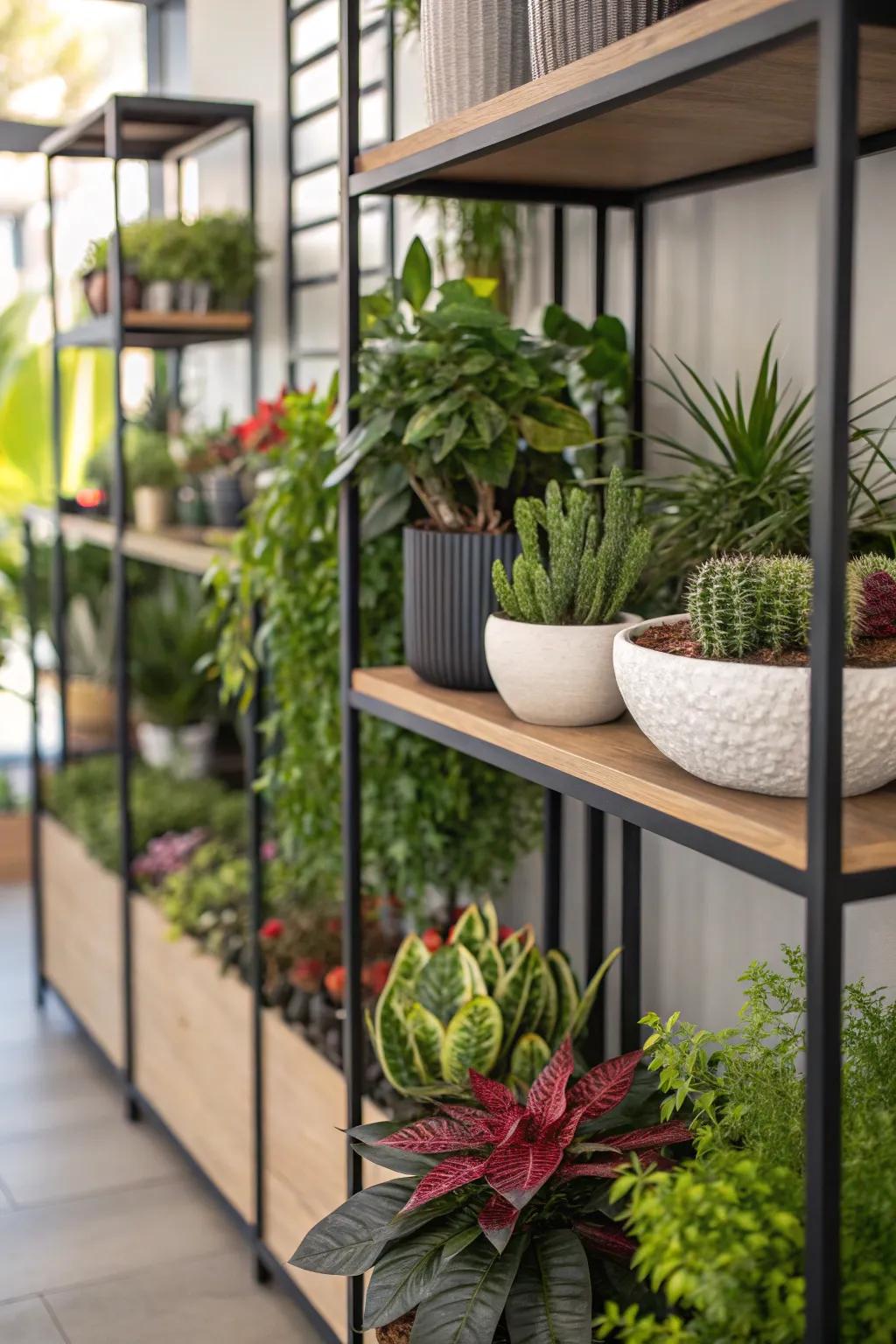 Turn your shelves into a vibrant plant exhibit.