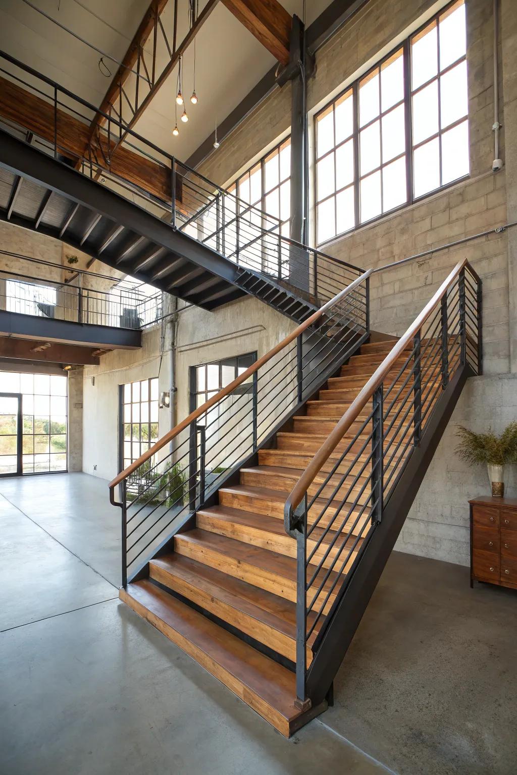 Modern metallic railings give a striking and up-to-date touch.