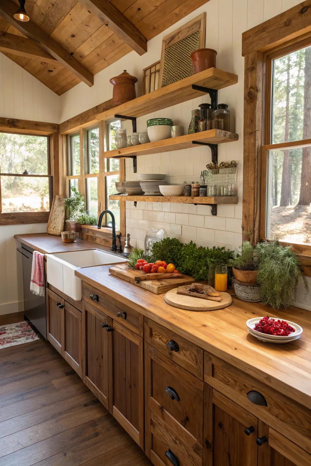 Butcher block countertops exude warmth and charm in any kitchen setting.