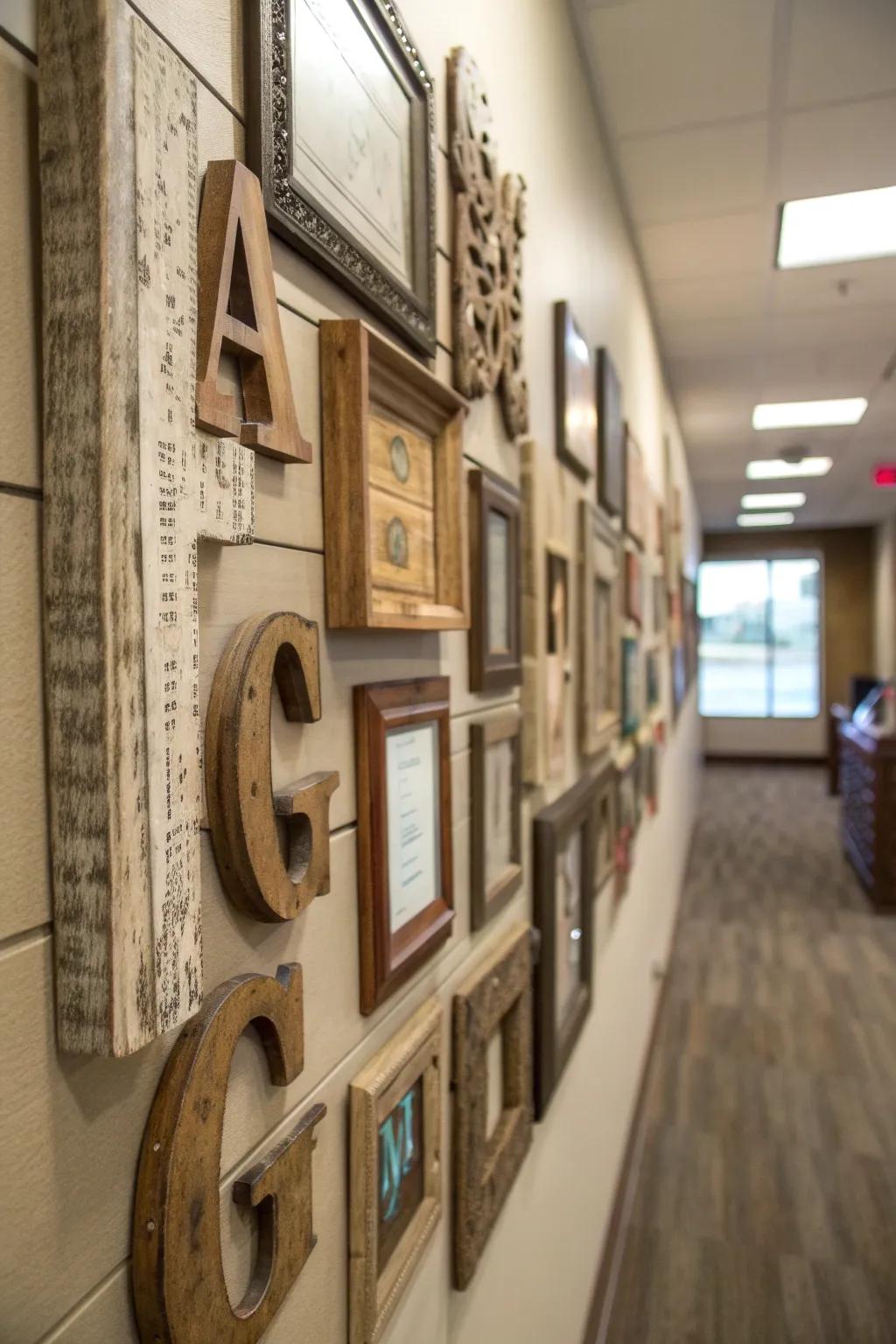 Rustic timber letters bring a comfortable farmhouse charm.