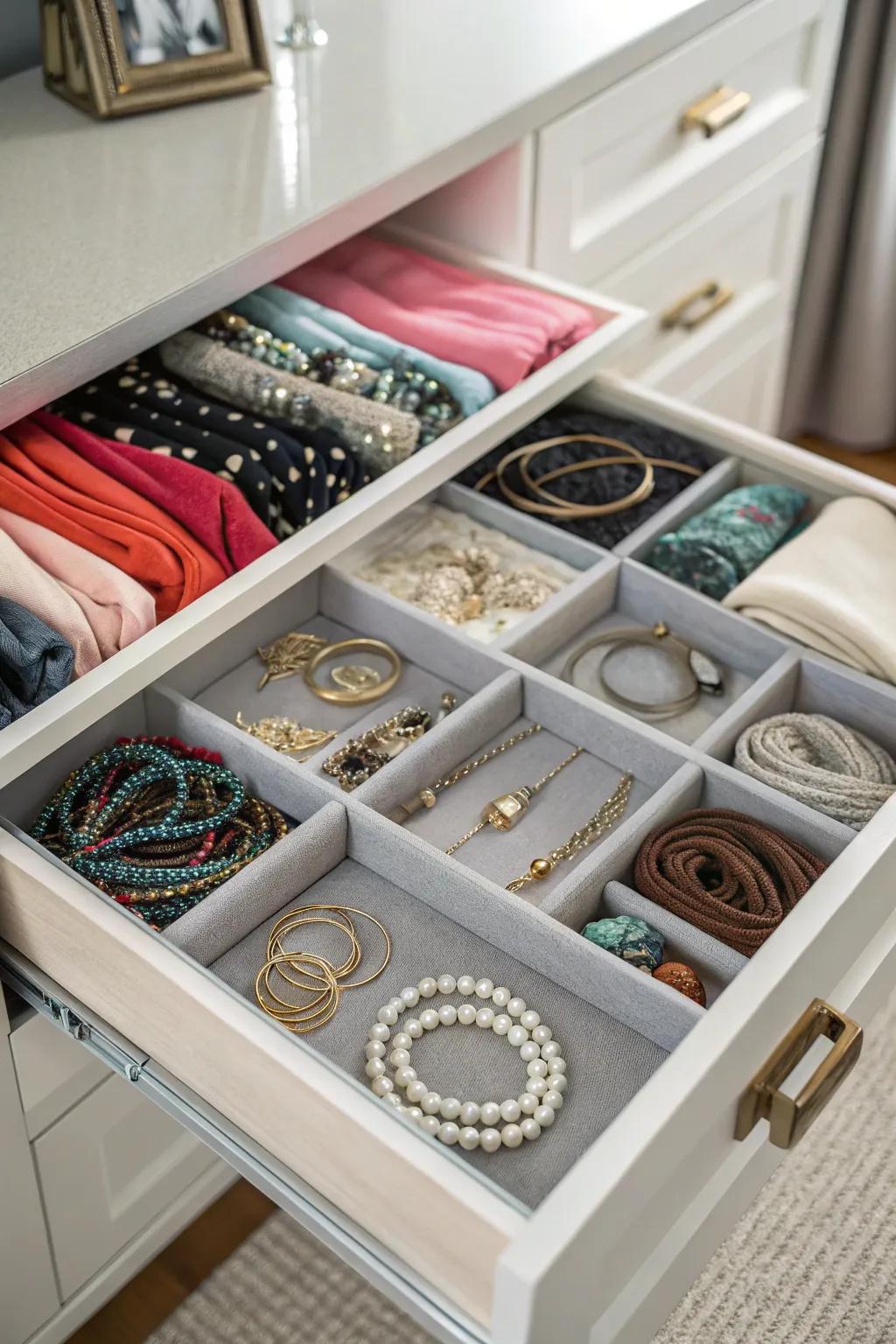 Keep your accessories organized with a well-thought-out drawer system.