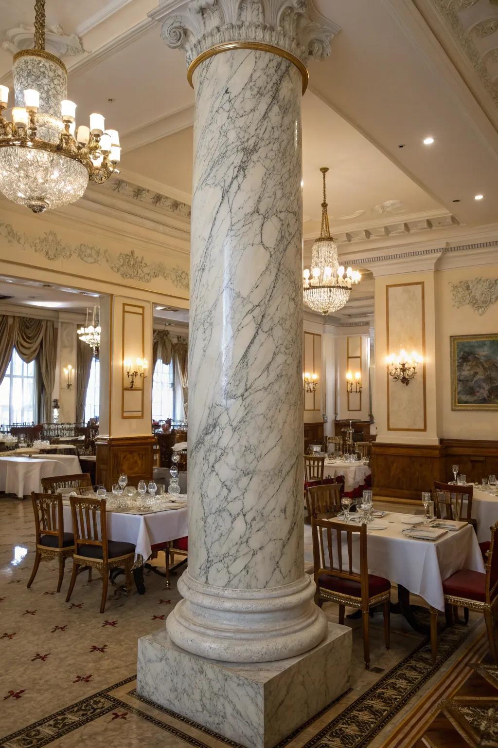 Marble-clad columns radiate luxury.