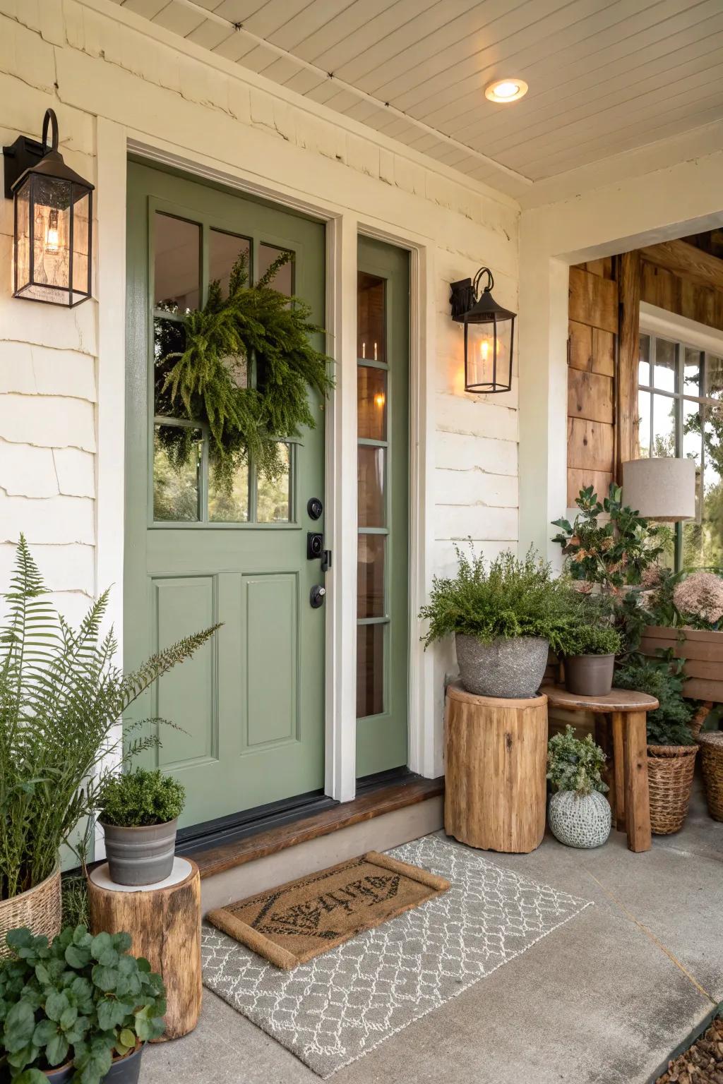 A herbal green door imparts a soothing effect at the entrance.