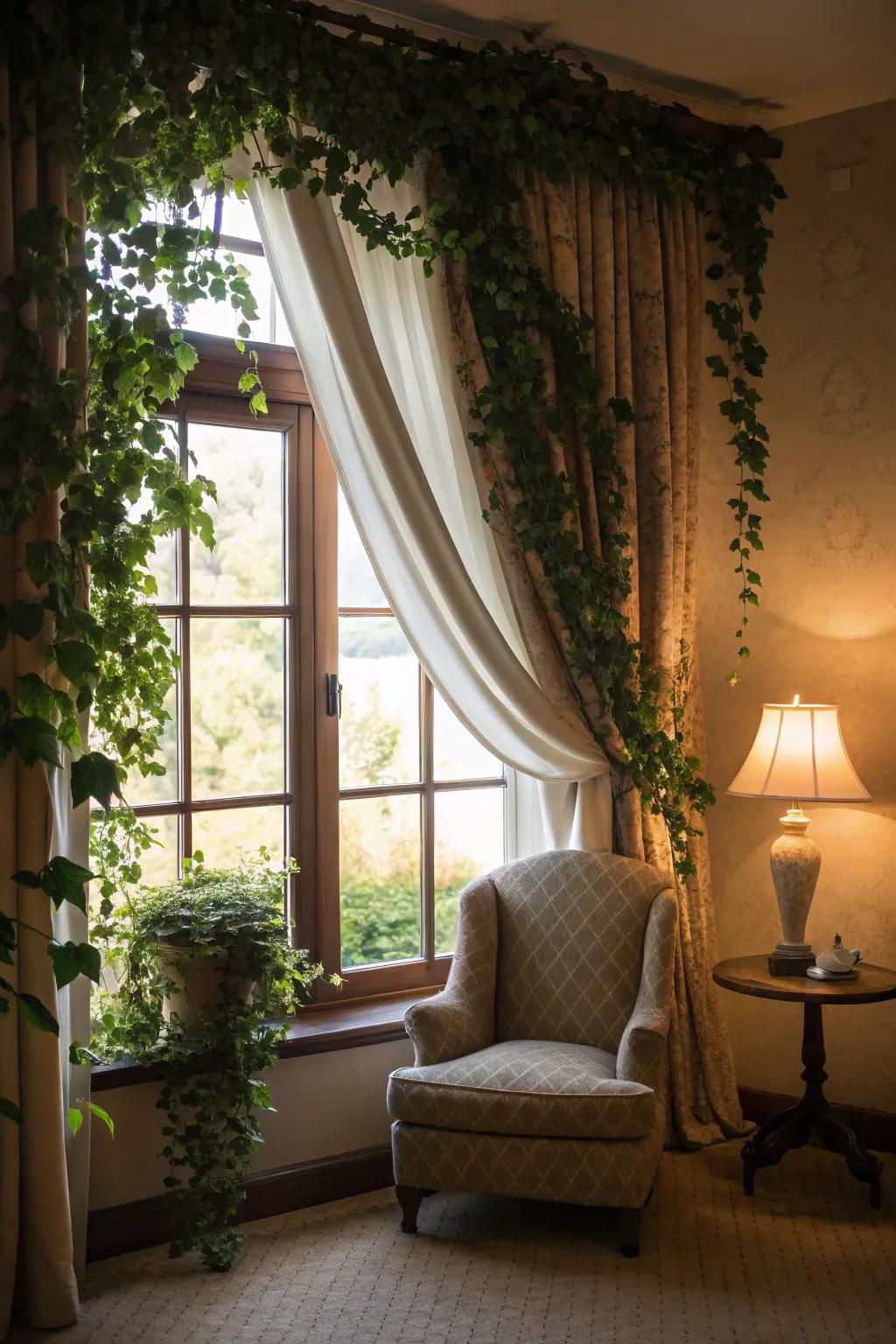 Elegant ivy serving as a window treatment, crafting a natural and gentle ambiance.