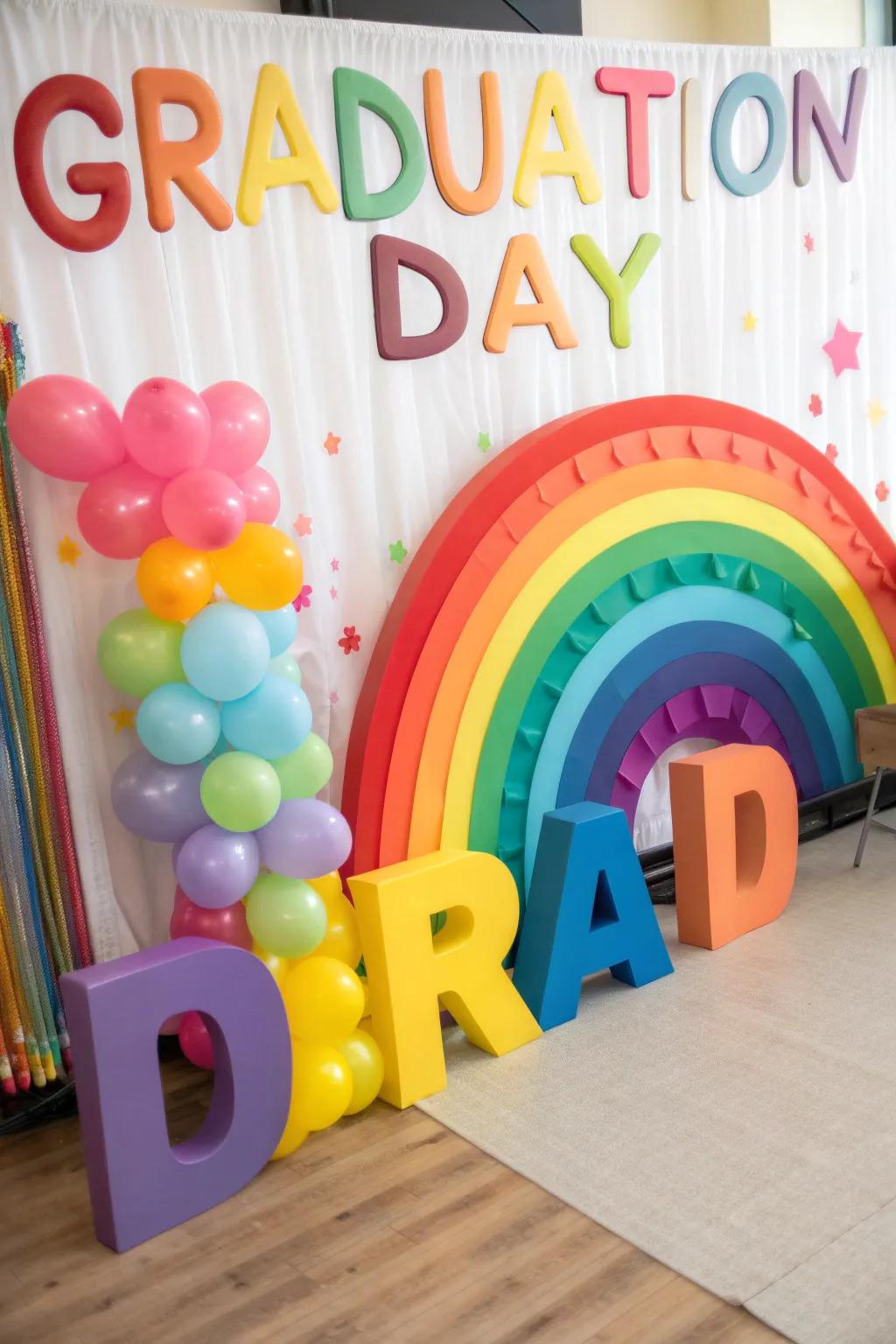 A whimsical photo backdrop perfect for capturing graduation memories.