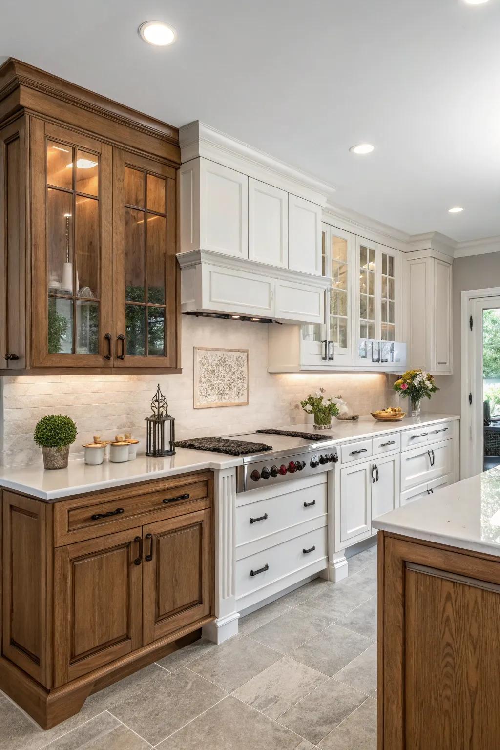 Harmonizing various cabinet aesthetics births an aesthetically engaging culinary space.