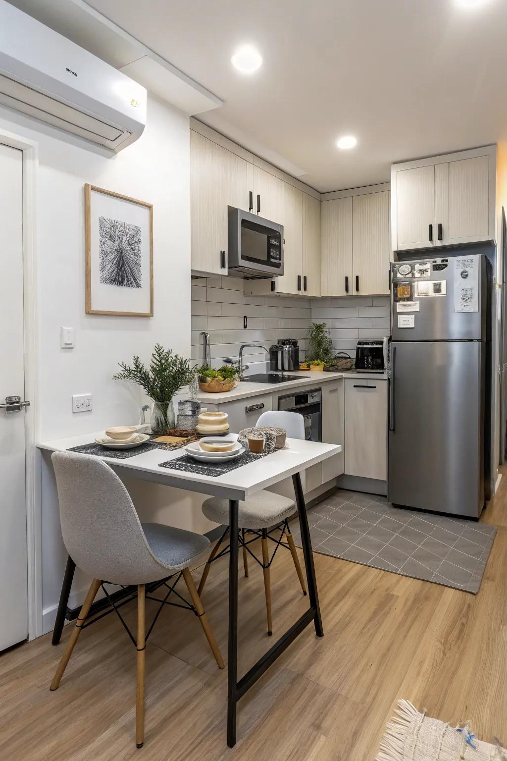 Optimize small spaces with a compact island dining table pairing.