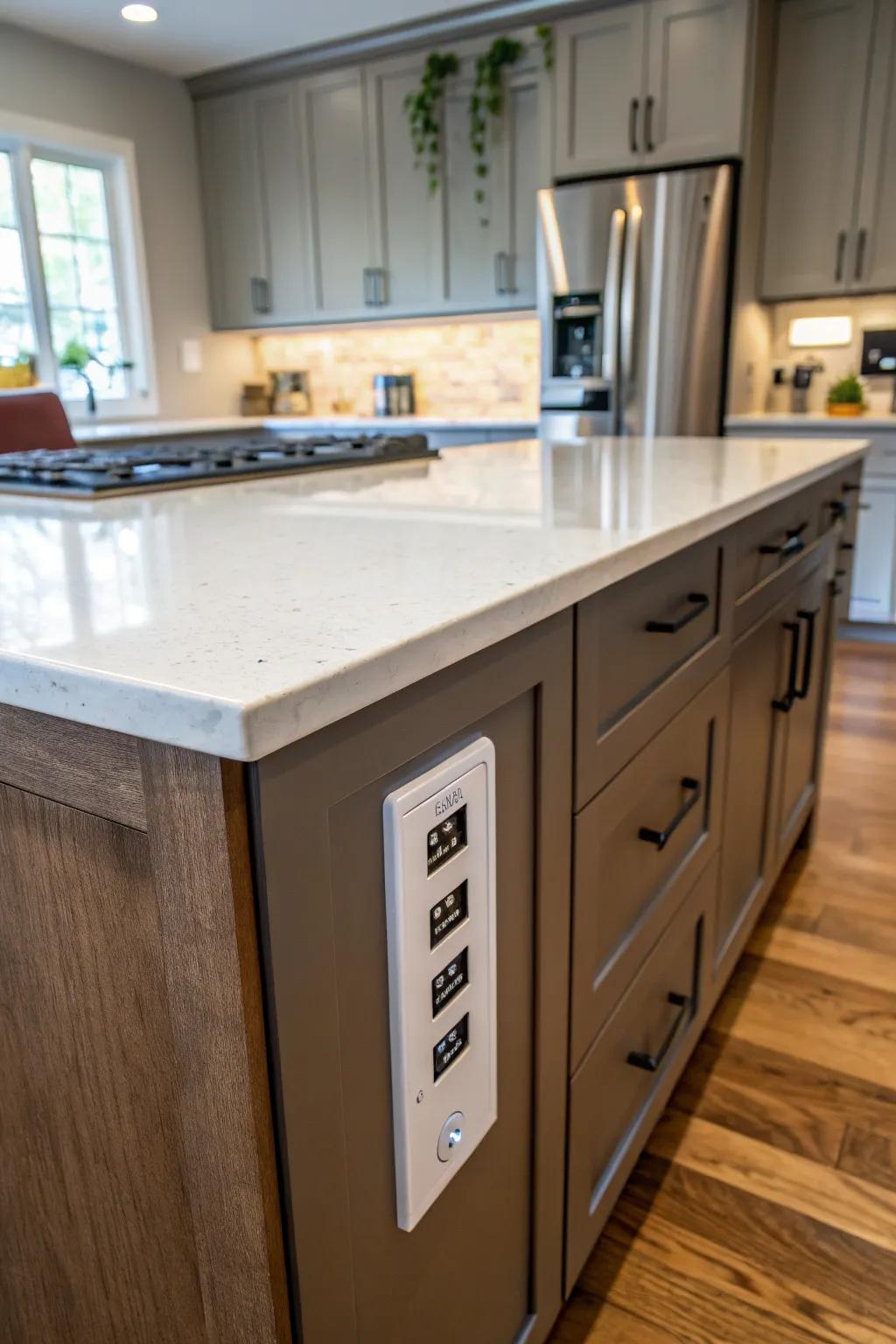 Side-fitting outlets offer easy access for kitchen appliances.