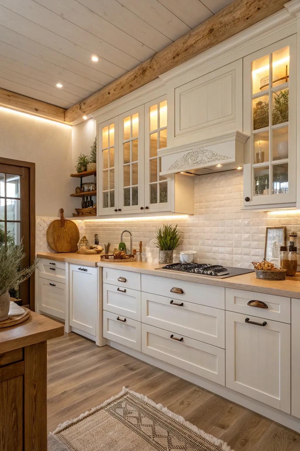 A cooking area featuring a soothing and warm colour theme.