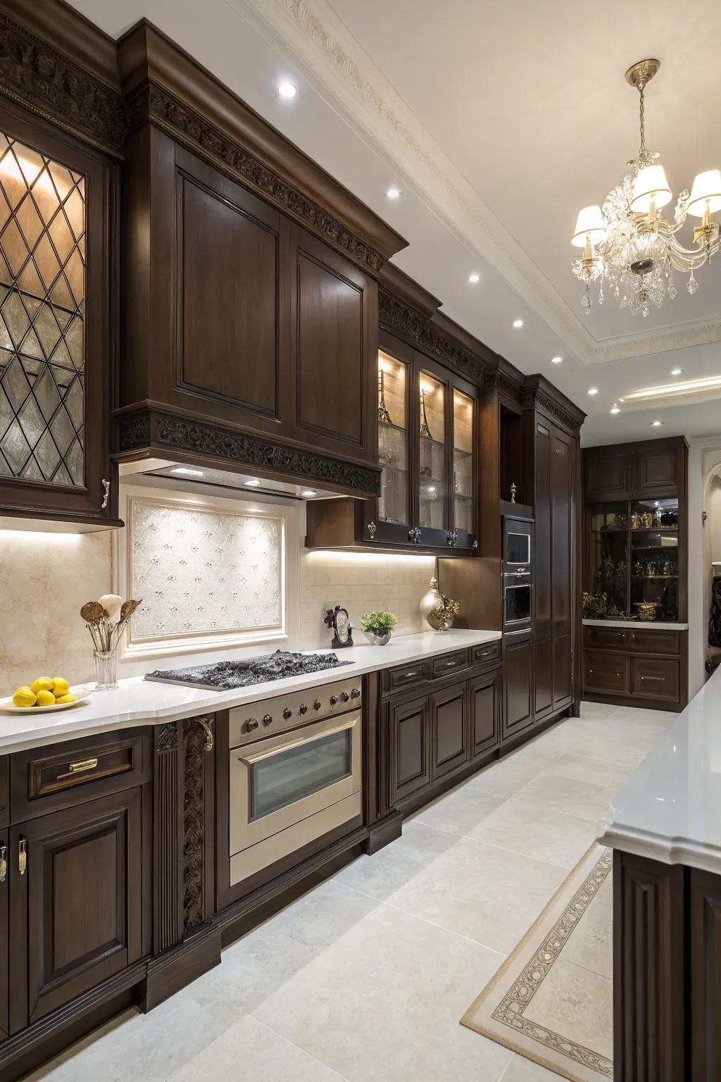Dark paneling enriches depth and drama in any kitchen.
