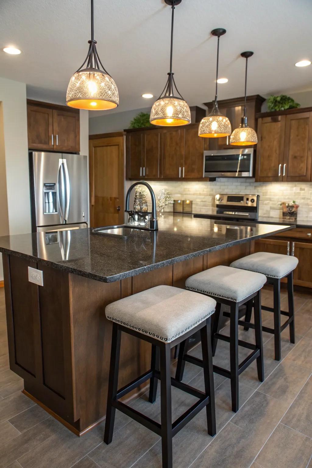 A central island blends practicality with aesthetic appeal.