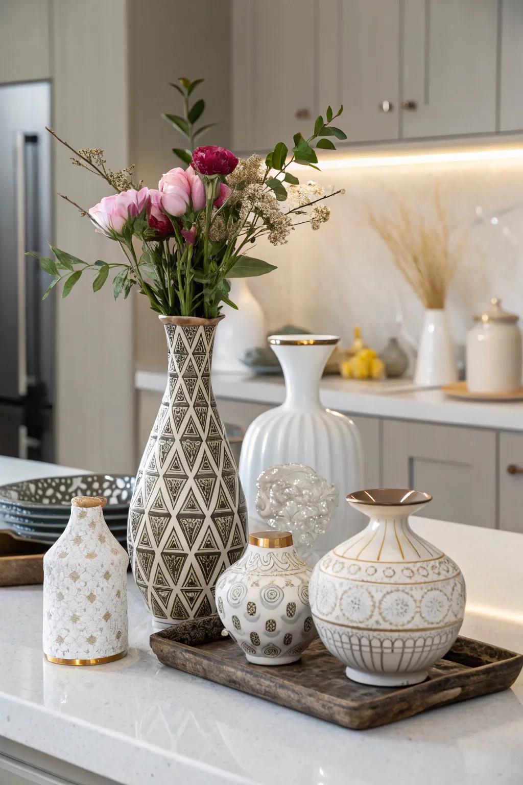 Varying vase forms enhance the aesthetic charm of your vignette.