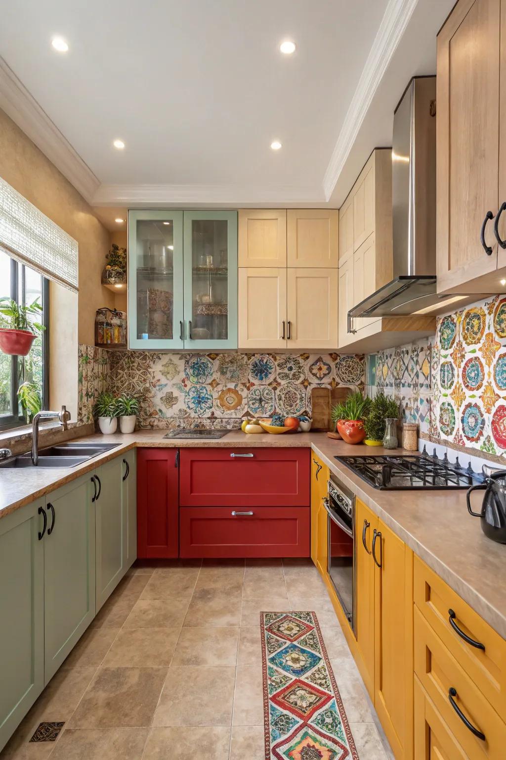 A kitchen design that utilizes color to convey personality and style.