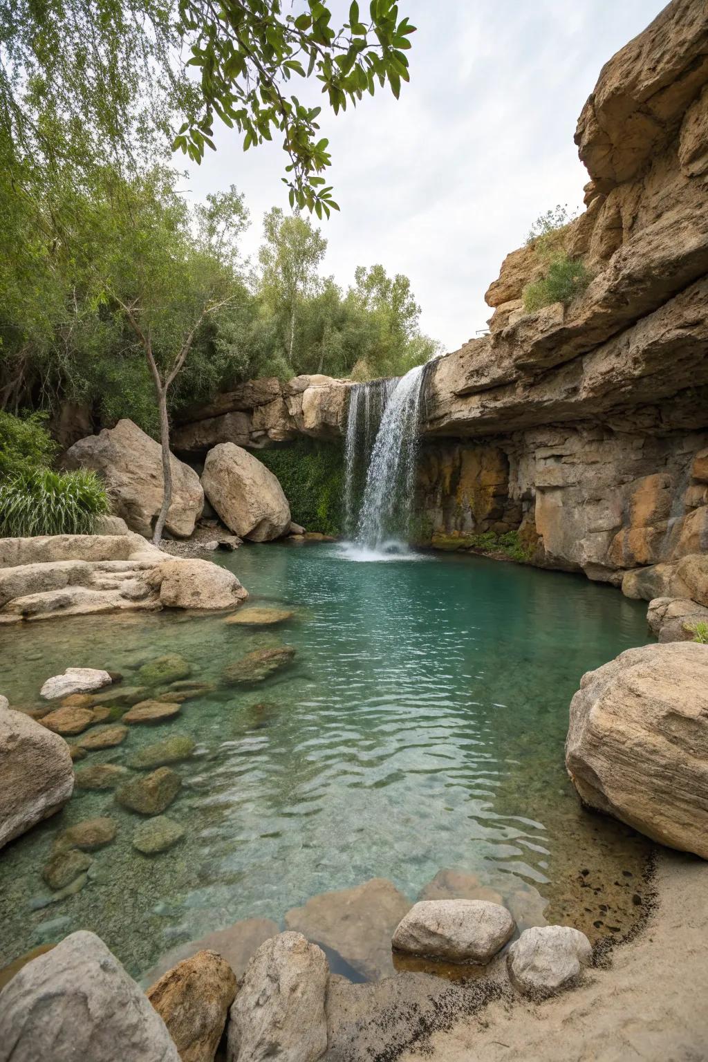 Rock elements inject drama and organic elegance into lagoon pools.