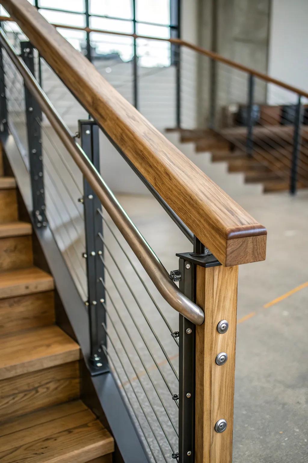 Blending wood and metal for a striking contemporary railing.