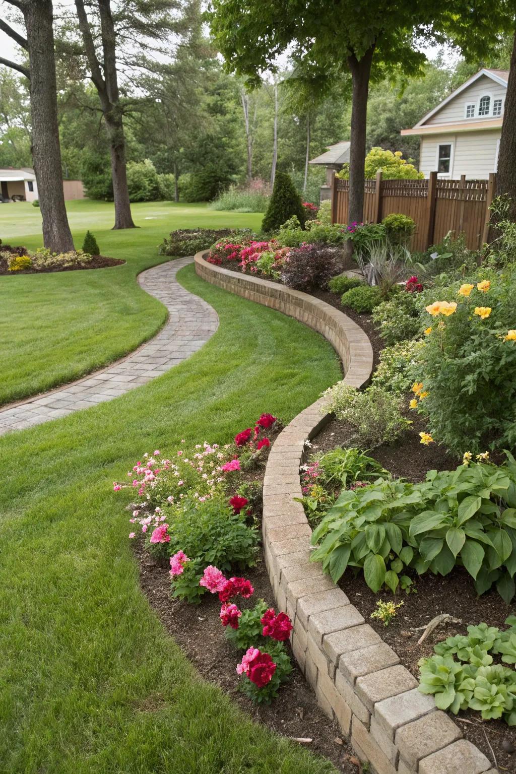 A beautifully arranged garden bed featuring gentle, curved edges.