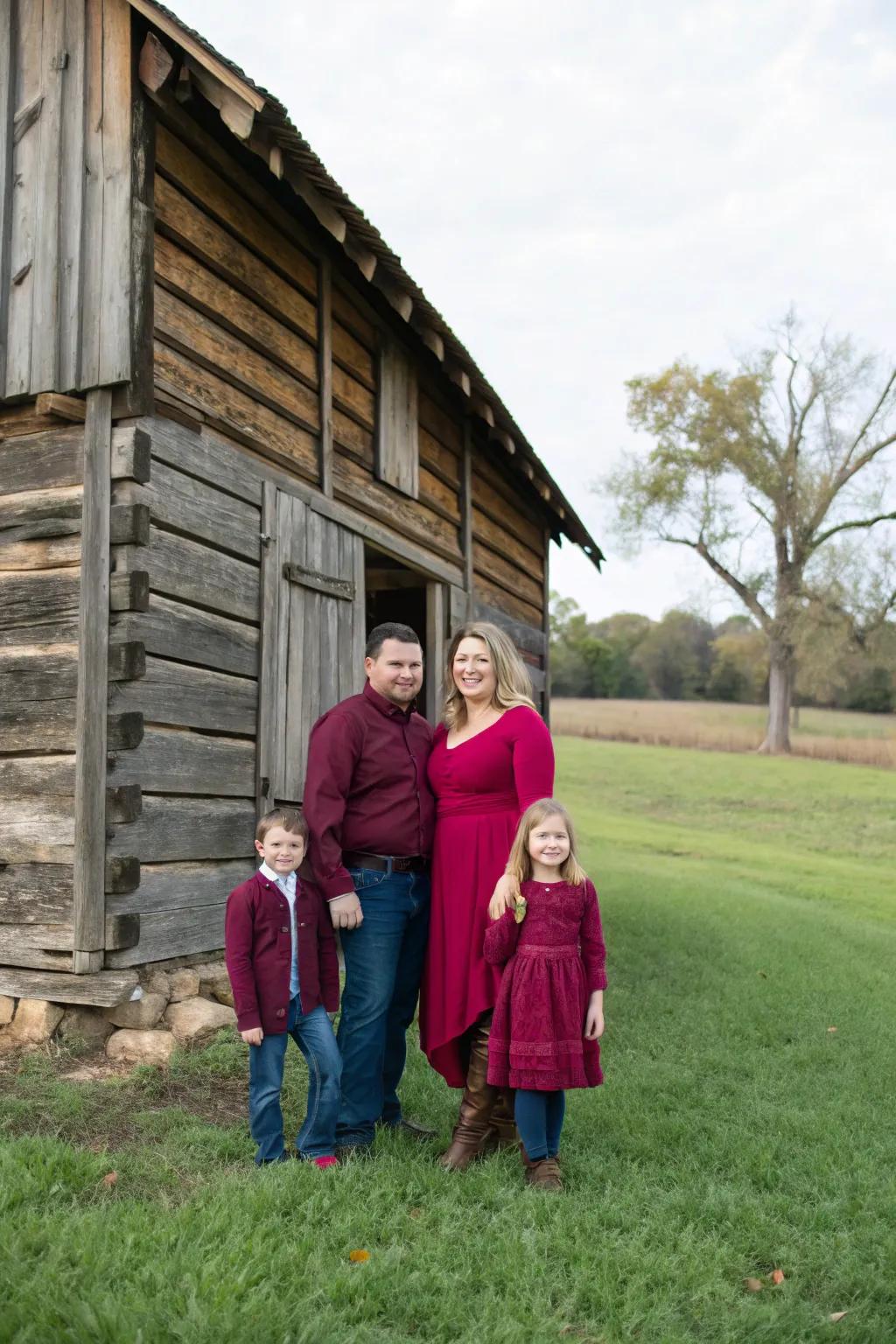Jewel tones deliver a striking juxtaposition against rustic surroundings.