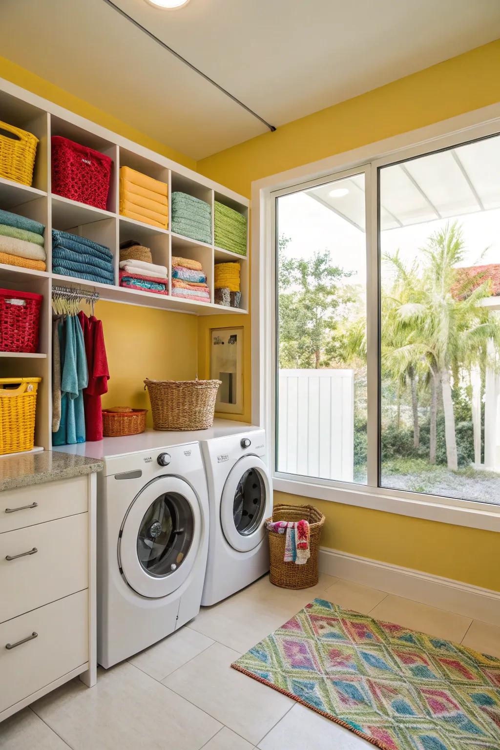 Plenty of sunlight makes for a welcoming and roomy laundry area.