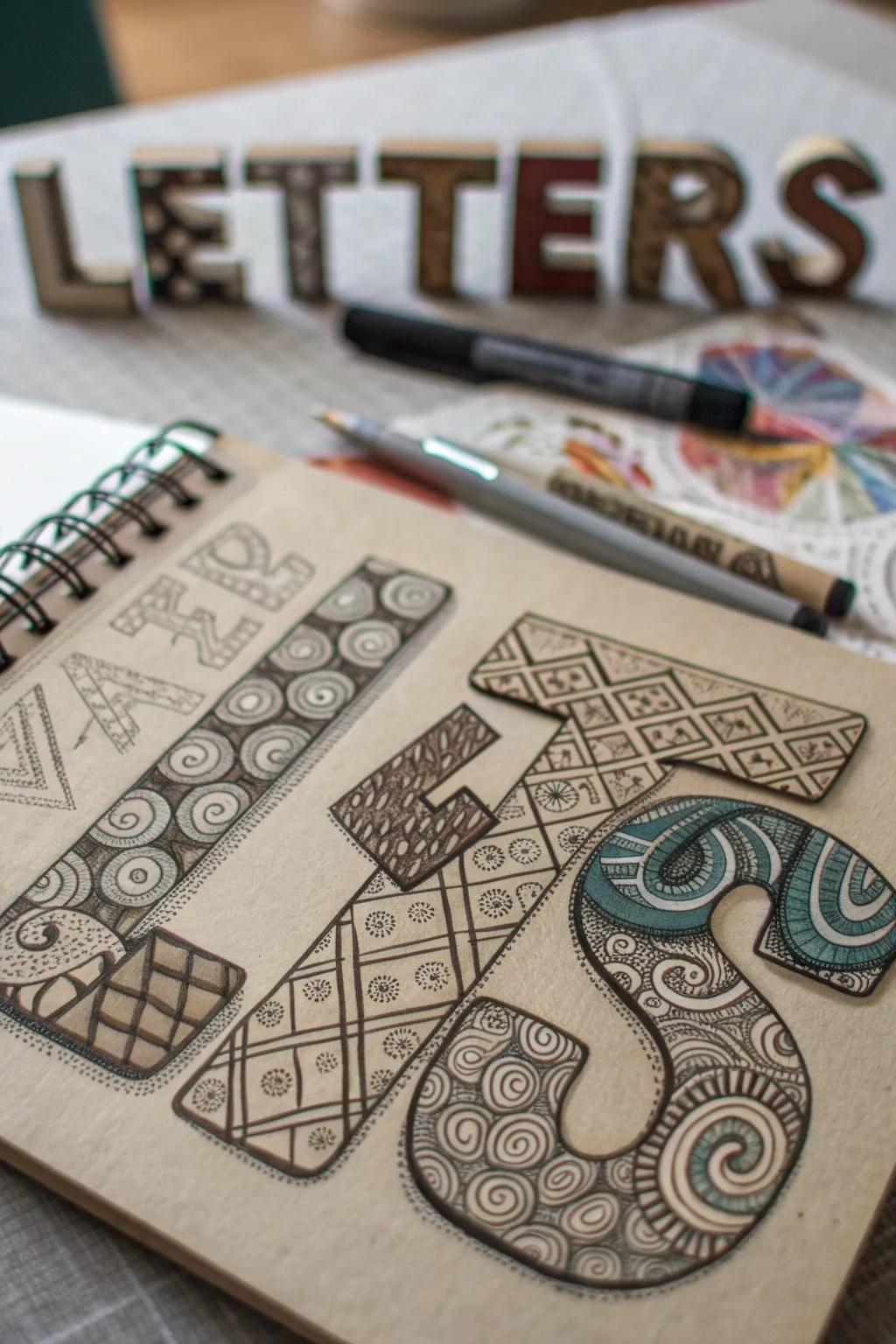 Designs within letters craft a captivating visual story.