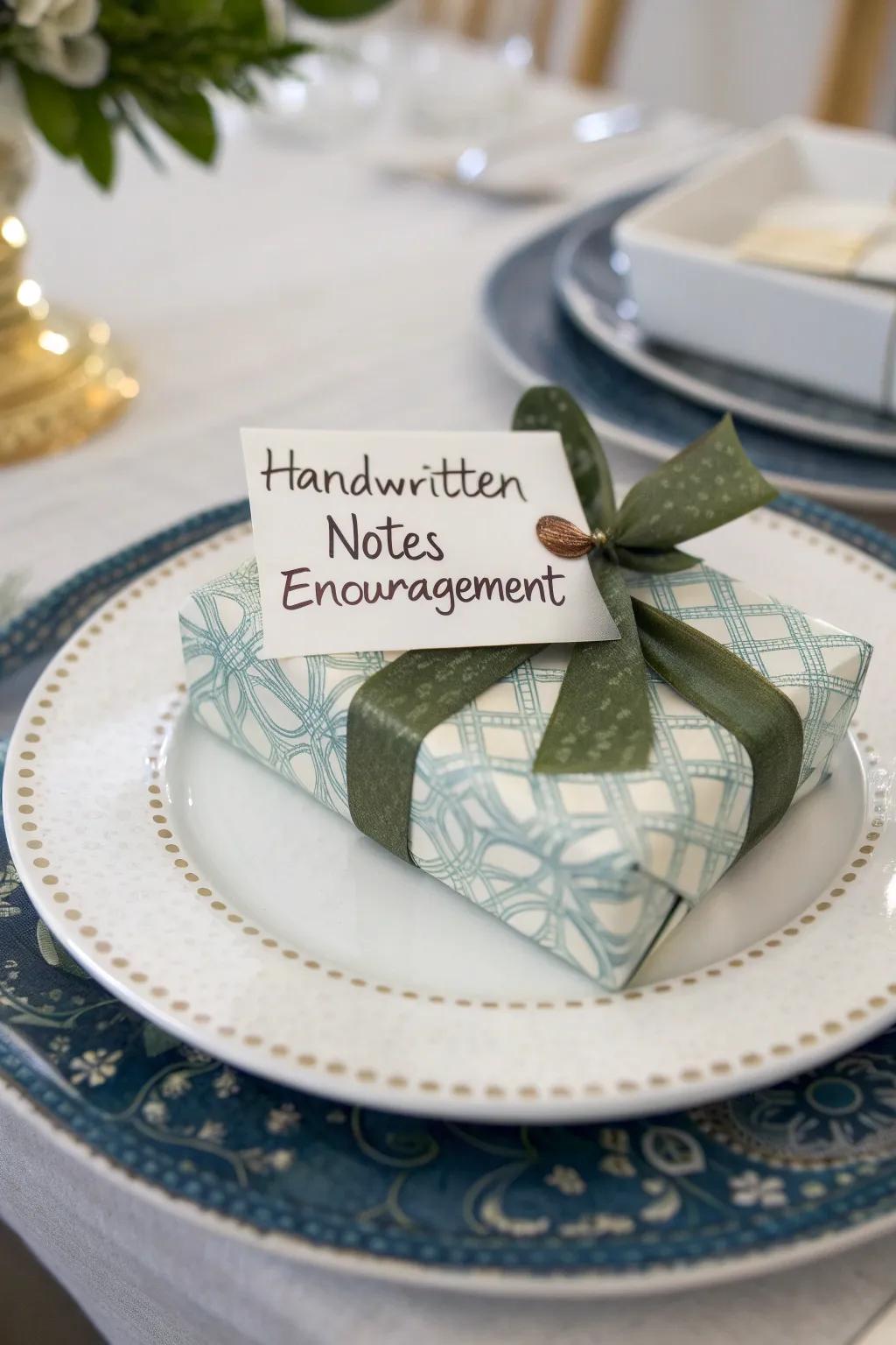 A beautifully wrapped plate with personalized notes, perfect for giving.