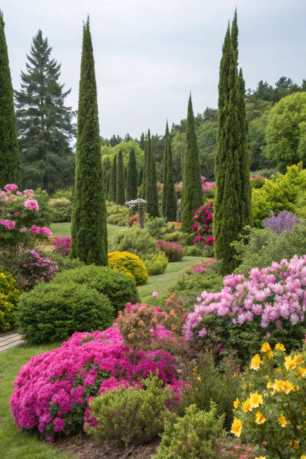Amplify your garden's beauty through mixed plantings featuring Evergreen Sentinel trees.