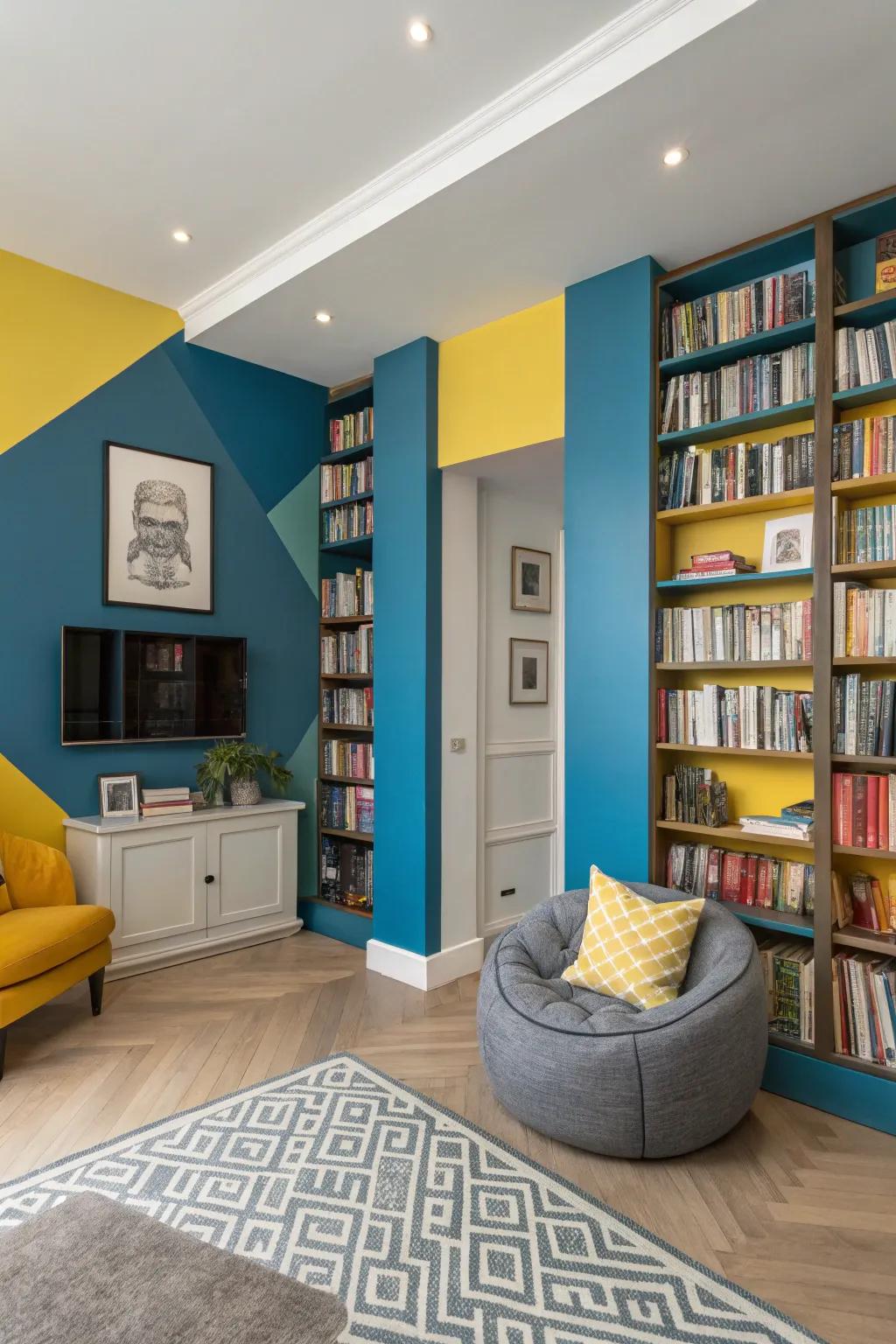 Bold color spaces infuse vitality and modernity into your library.