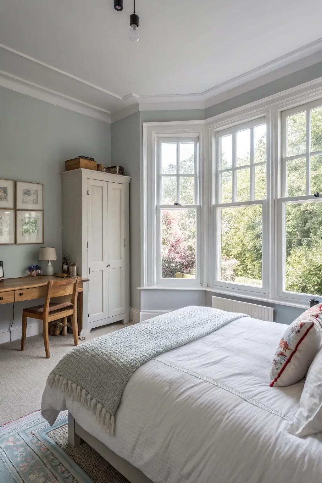 Natural light magnifies the softness of light grey walls.