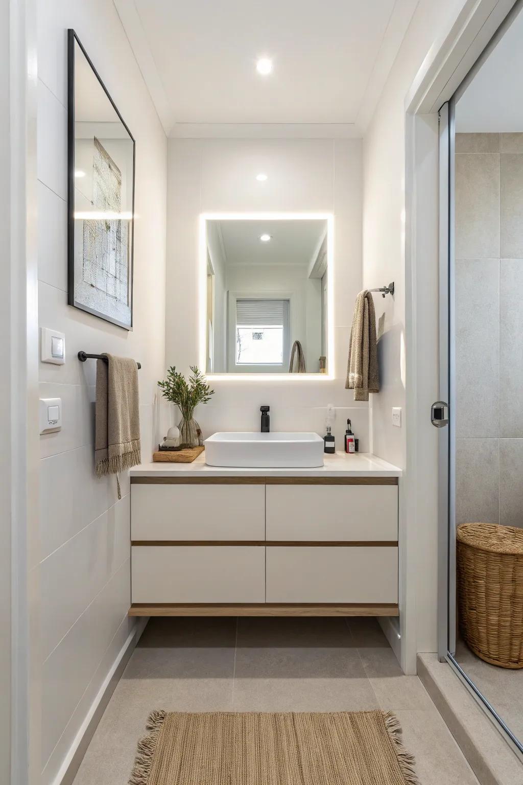 A floating vanity in a small bathroom adds modern elegance.