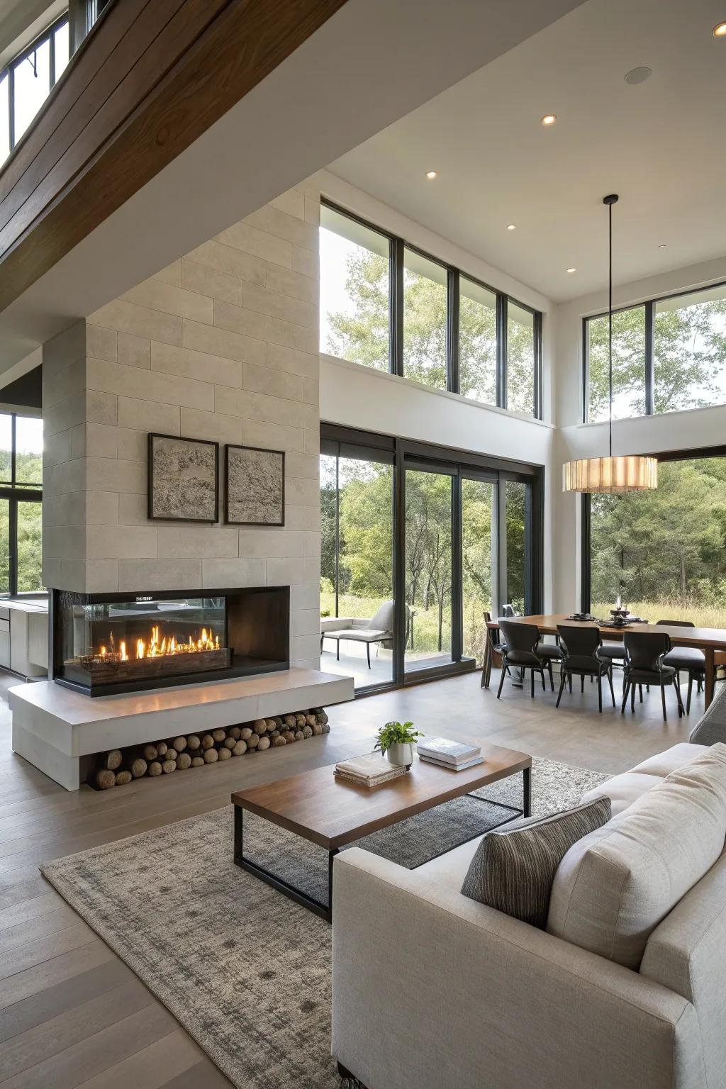 Establish a smooth connection between spaces with a two-way fireplace.