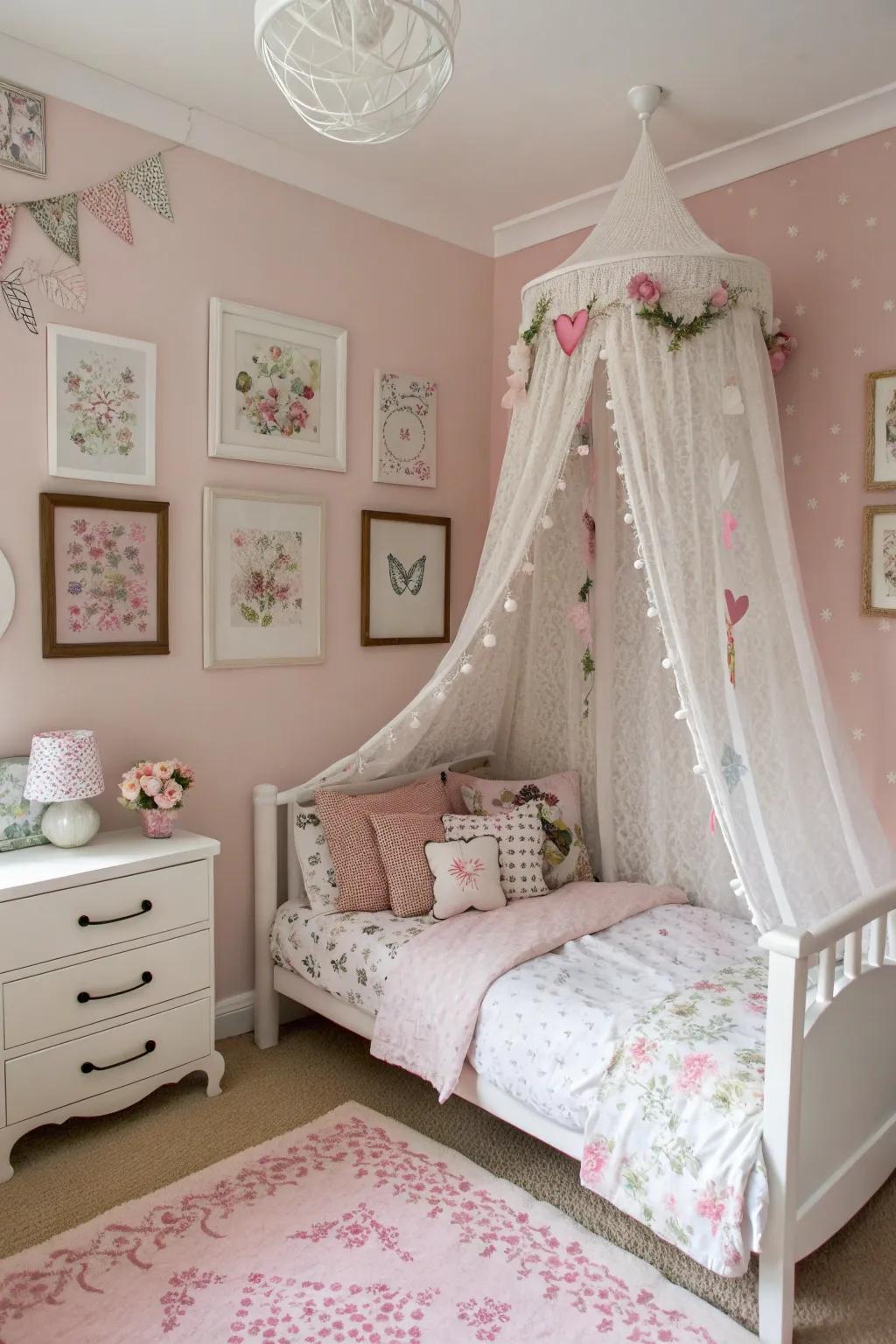 A delicate rose haven ideal for a snug and serene atmosphere.