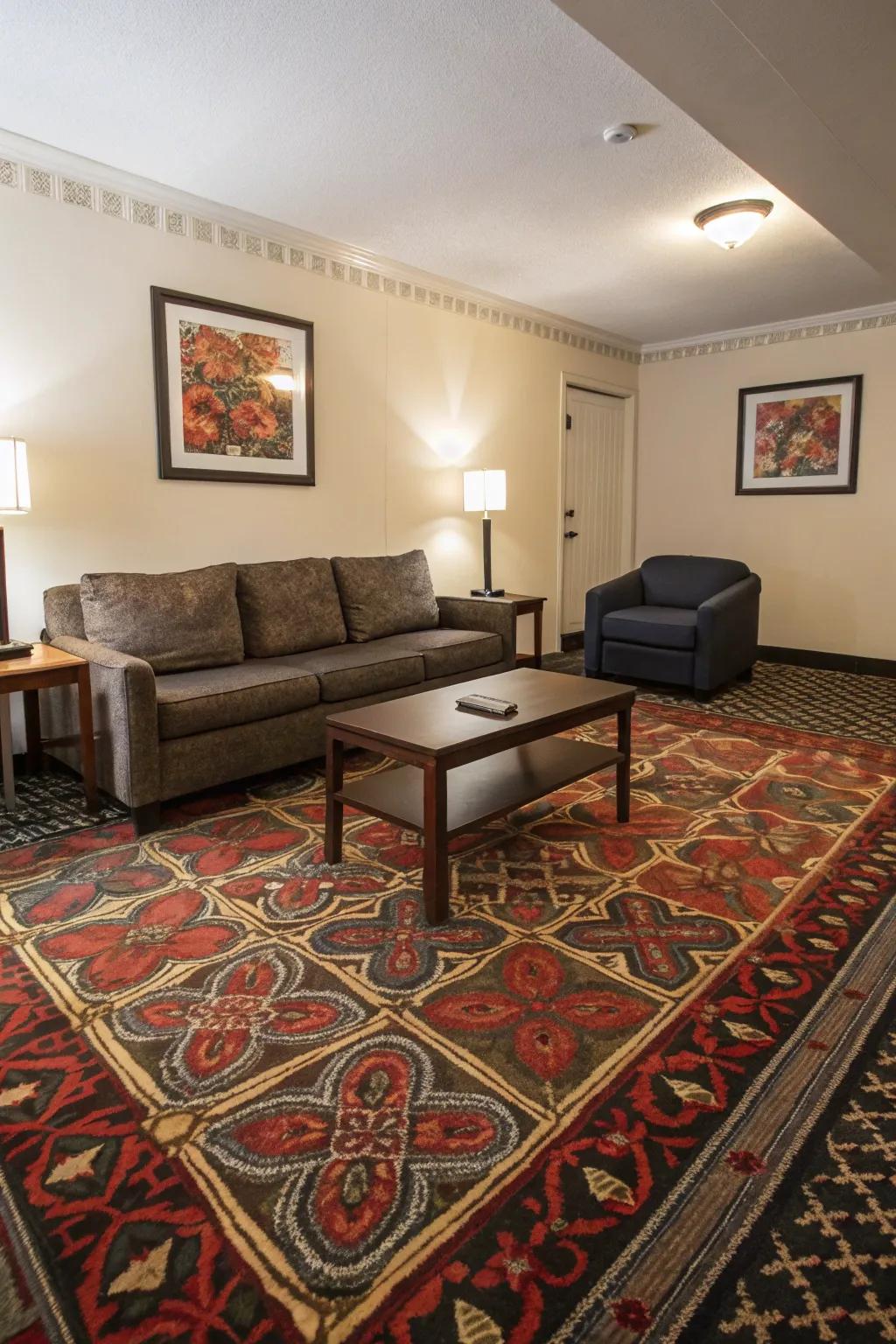 A statement carpet can serve as a captivating focal point.