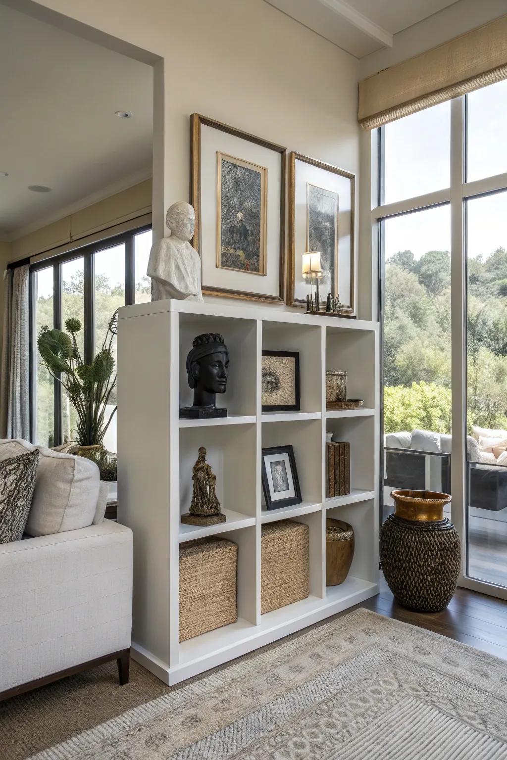 Art and functionality merge in this creative cube storage display.