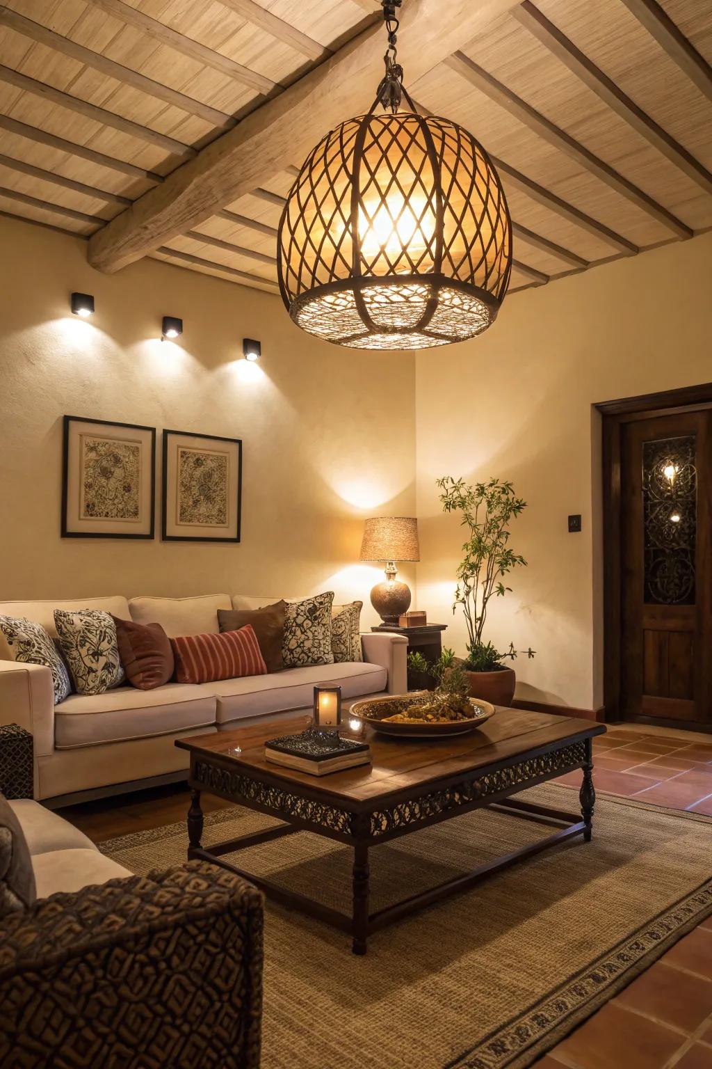 Suspended lights can be attention-grabbing without being overwhelming.