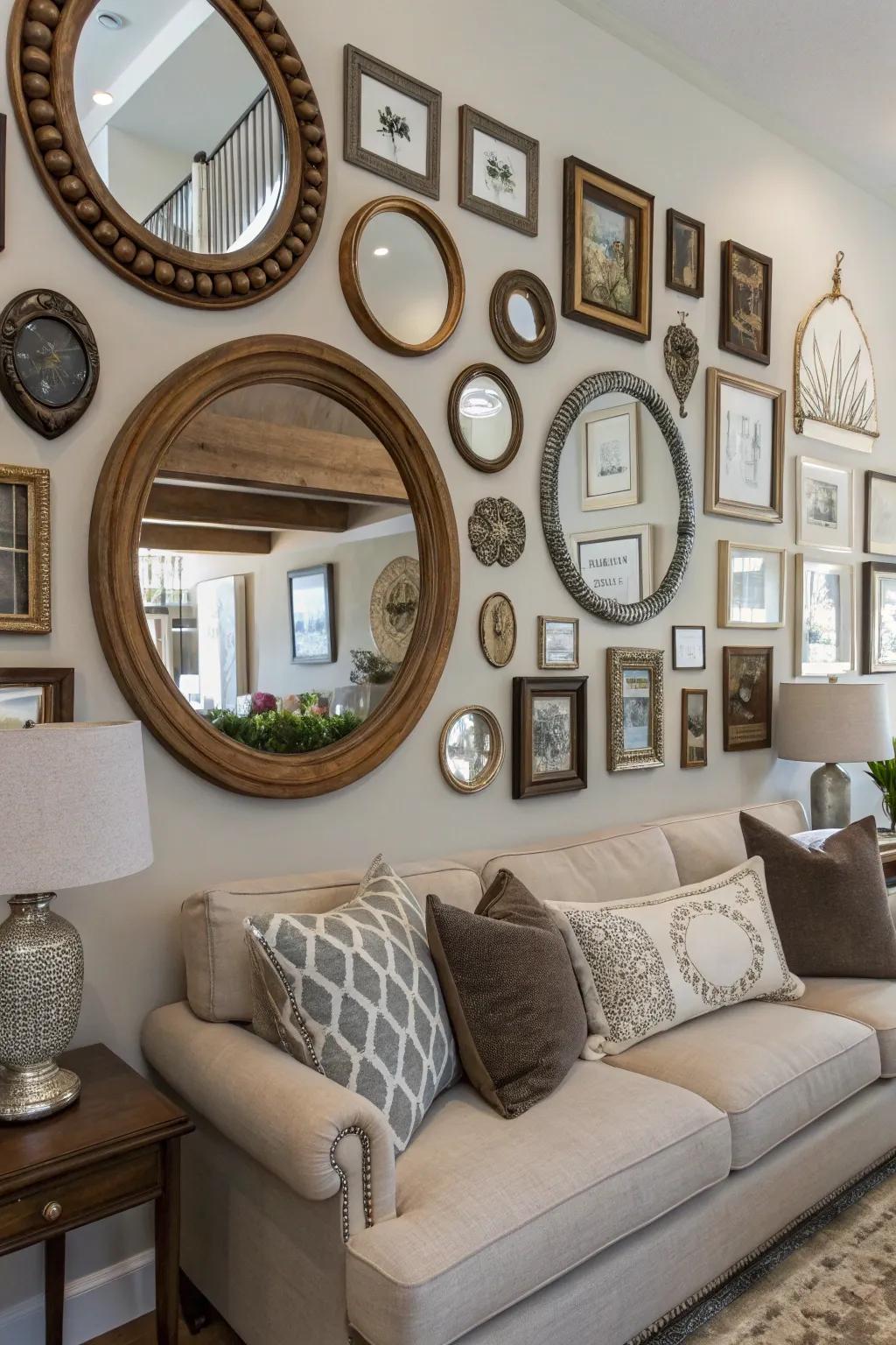 Express your style with a diverse gallery wall of mirrors.