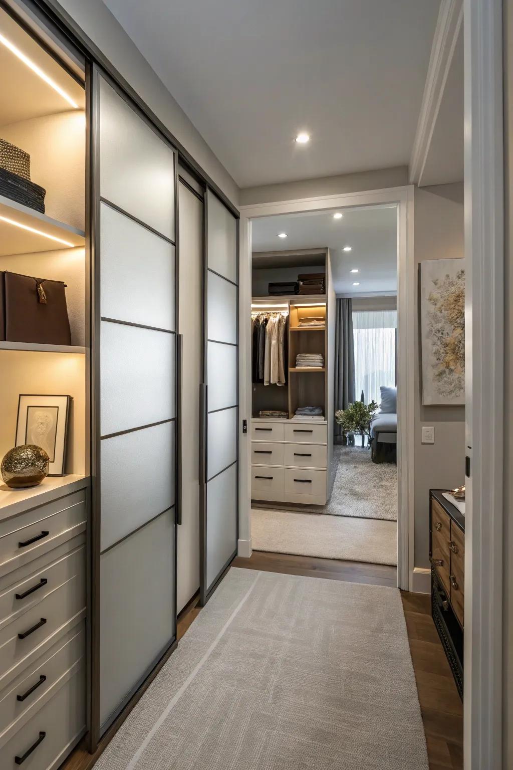 Sliding doors add a touch of modern design while saving space.