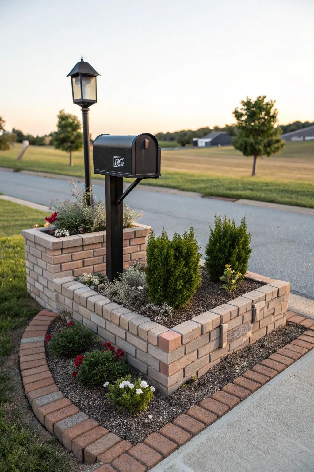 A brick border ensures your mailbox landscaping is well-maintained and orderly