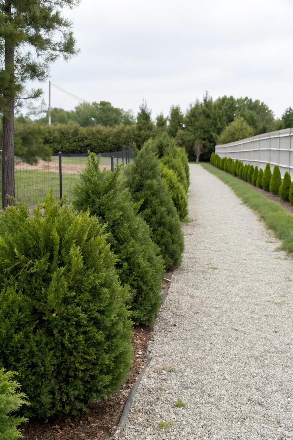 Evergreen shrubs add structure with minimal upkeep.