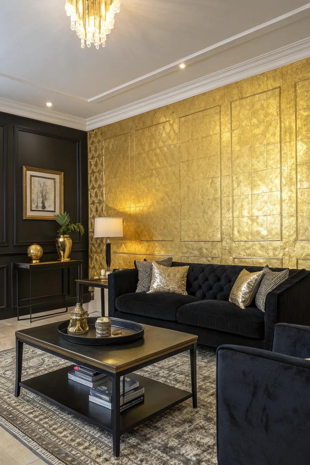 A striking metallic highlight wall including richness and dimension.