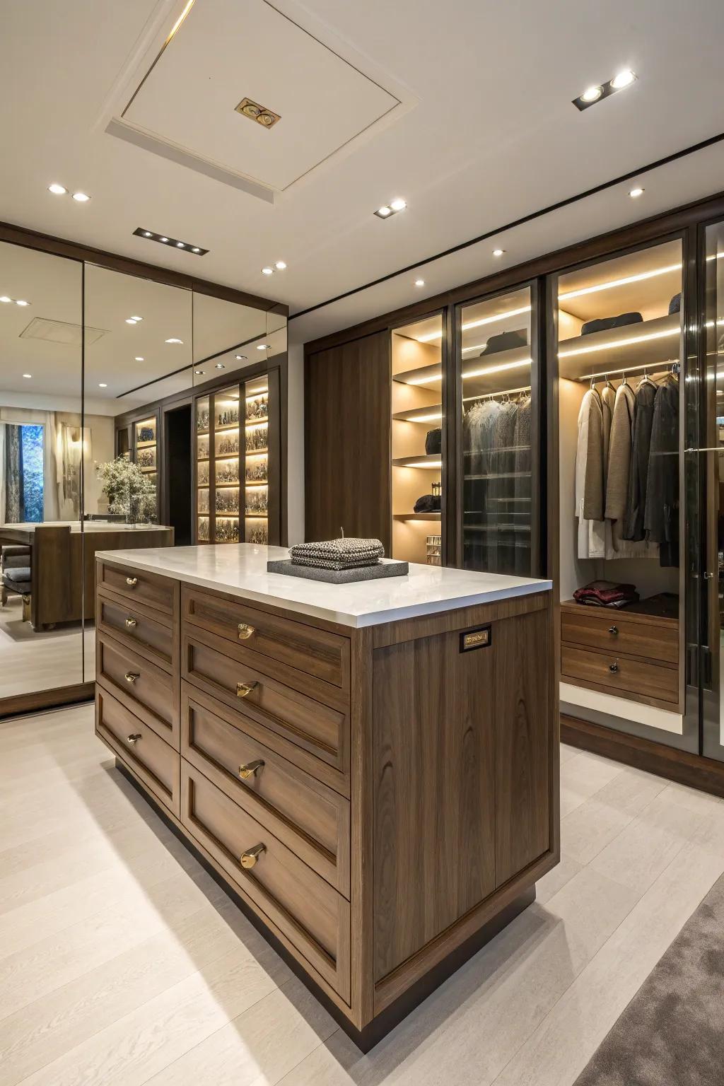 A central island featuring built-in storage for a practical element.