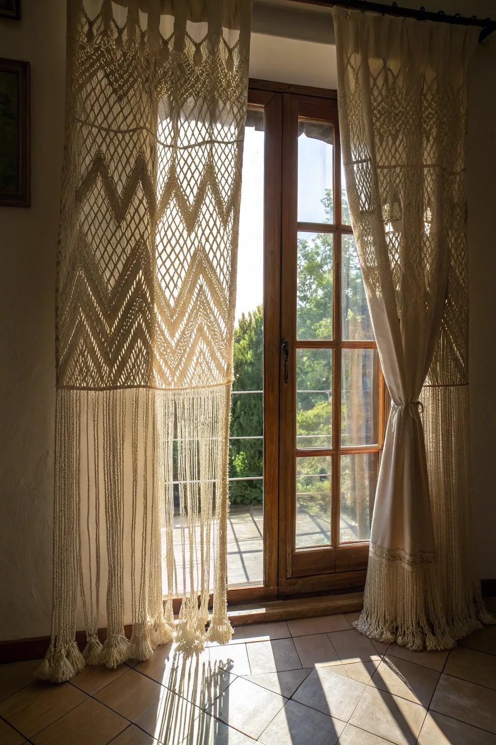 Macrame curtains incorporating a delicate, intimate atmosphere to a personal space.