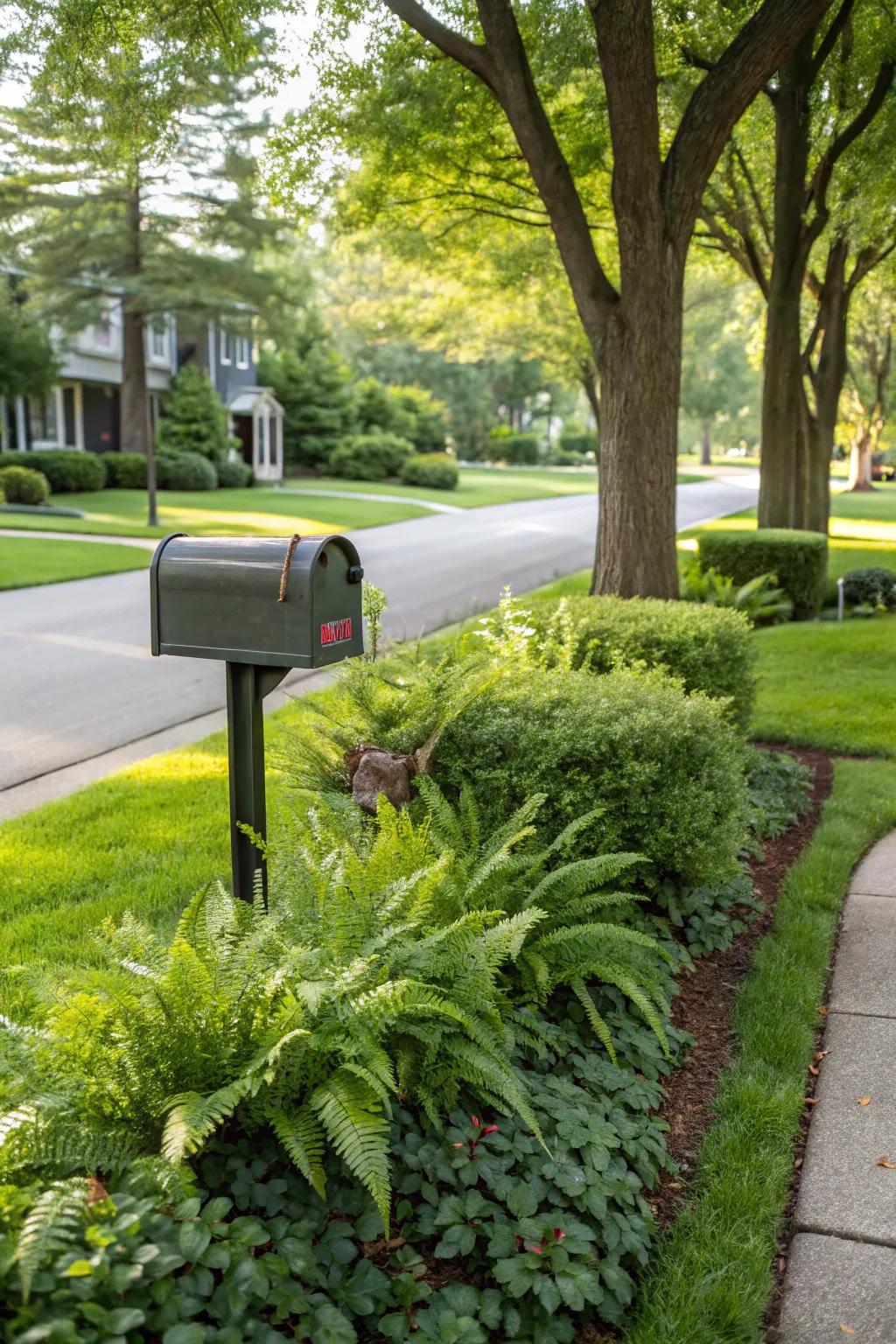 Elevate your mailbox area using lush greenery and bushes.
