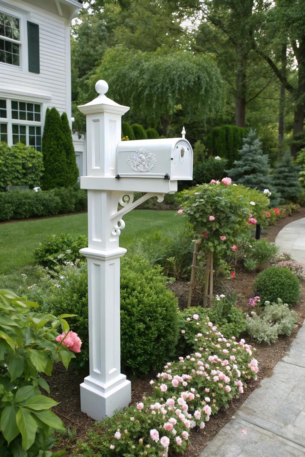 White mailbox posts deliver a classic and adaptable aesthetic.